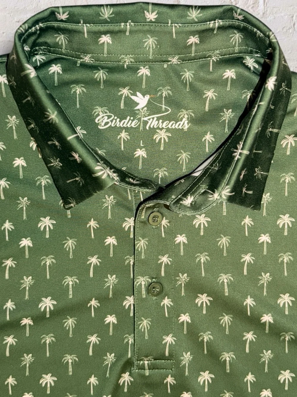Birdie Threads Men’s Golf Polo Shirt L Green Palm Tree Print Performance - Picture 2 of 9
